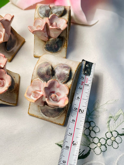 Pink Floral Ceramic Napkin Rings Set of 4, 6 cm