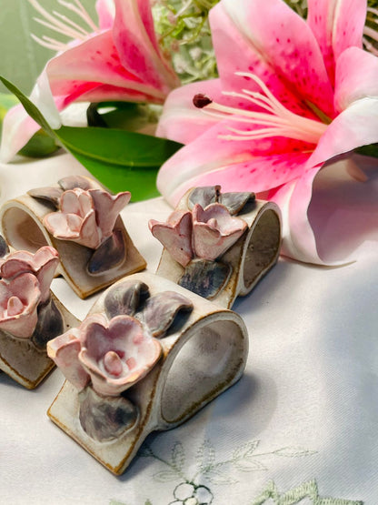 Pink Floral Ceramic Napkin Rings Set of 4, 6 cm