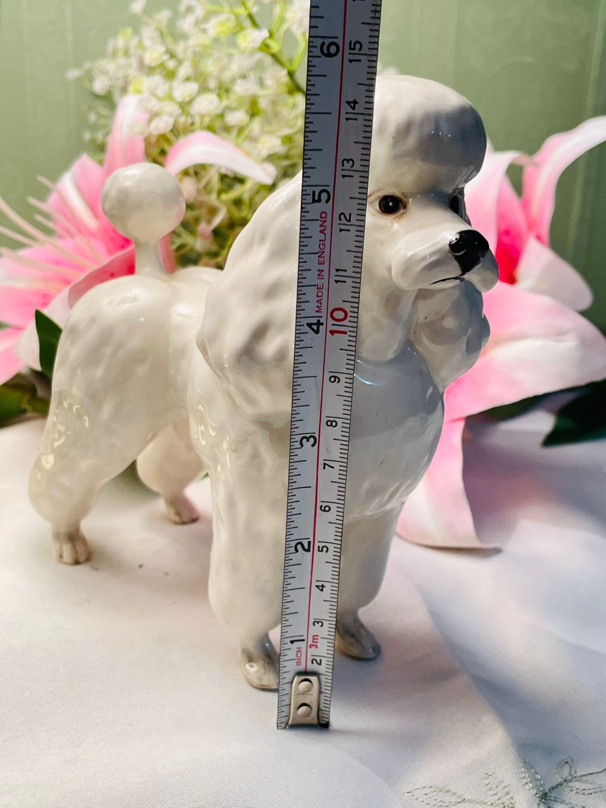 White & Grey Ceramic Poodle Figurine, 15 cm