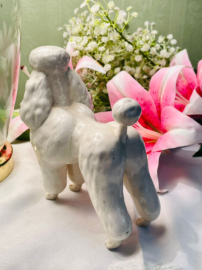White & Grey Ceramic Poodle Figurine, 15 cm
