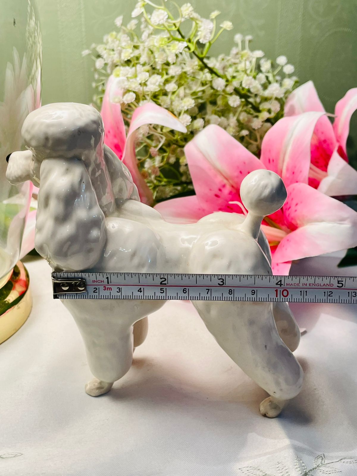 White & Grey Ceramic Poodle Figurine, 15 cm