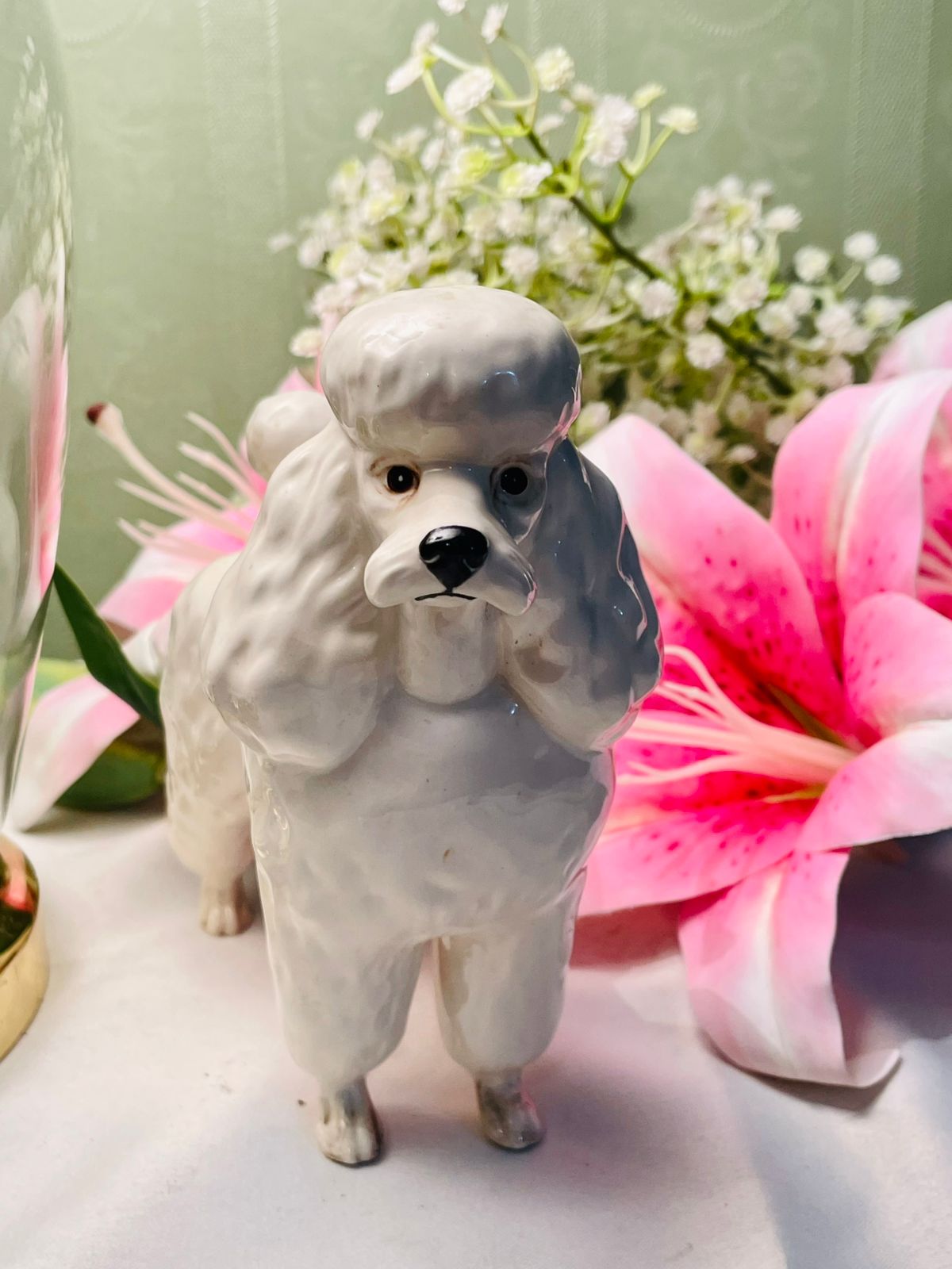 White & Grey Ceramic Poodle Figurine, 15 cm