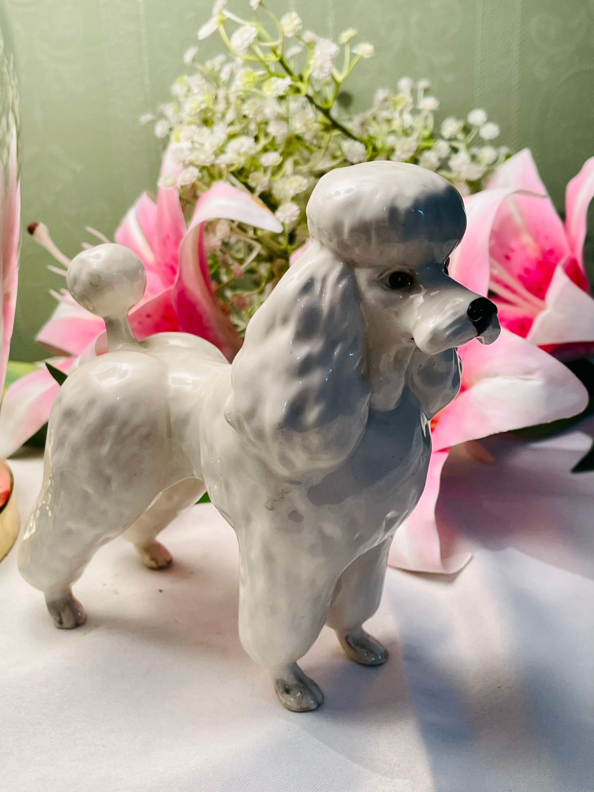 White & Grey Ceramic Poodle Figurine, 15 cm