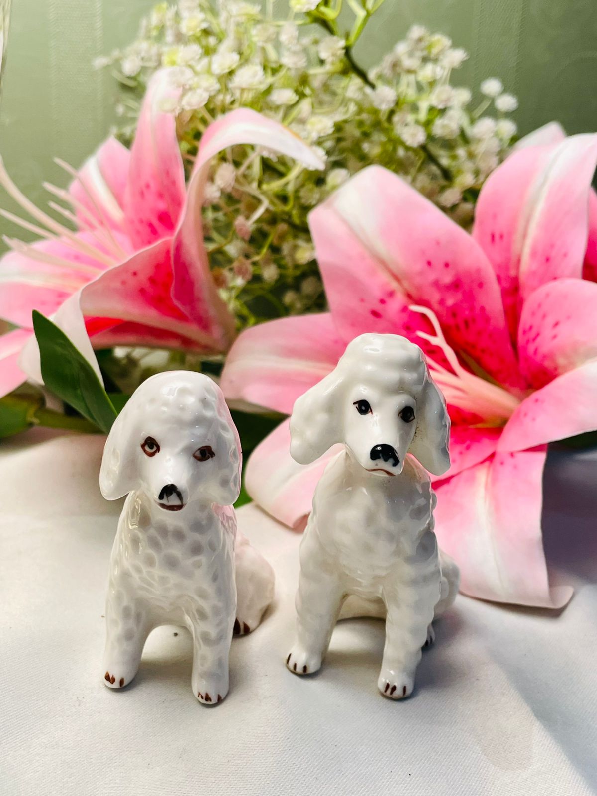 White Ceramic Poodle Figurines Set of 2, 8 cm