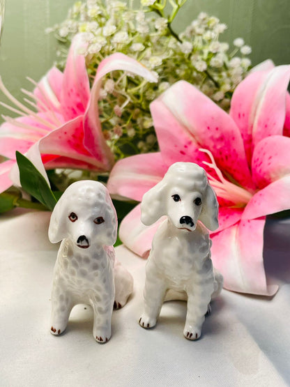 White Ceramic Poodle Figurines Set of 2, 8 cm