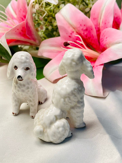 White Ceramic Poodle Figurines Set of 2, 8 cm