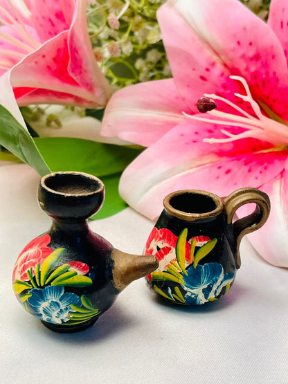 Miniature Floral Ceramic Vessels Set of 2, 6 cm