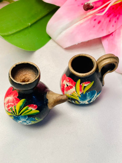 Miniature Floral Ceramic Vessels Set of 2, 6 cm
