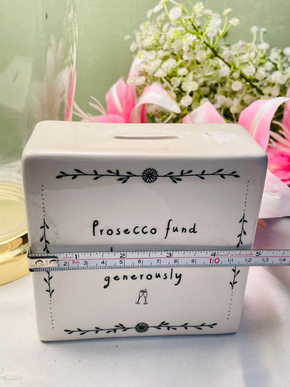 White Ceramic Prosecco Fund Money Box, 12 cm