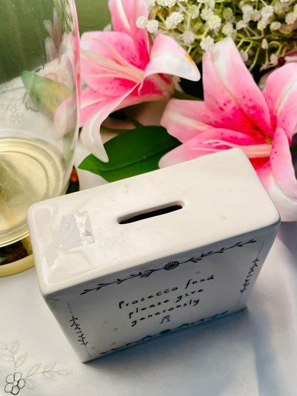 White Ceramic Prosecco Fund Money Box, 12 cm