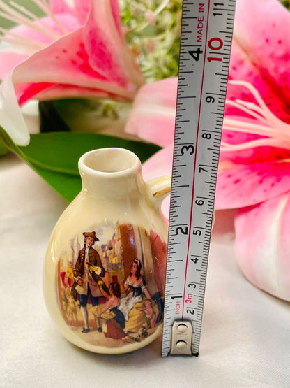 Limoges Cream Ceramic Miniature Jug with Figurative Scene, 7 cm