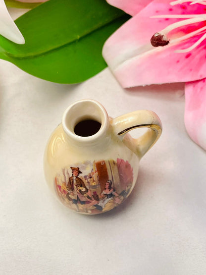 Limoges Cream Ceramic Miniature Jug with Figurative Scene, 7 cm