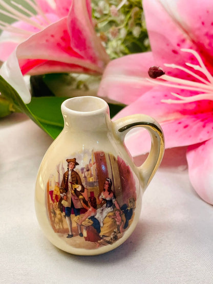 Limoges Cream Ceramic Miniature Jug with Figurative Scene, 7 cm