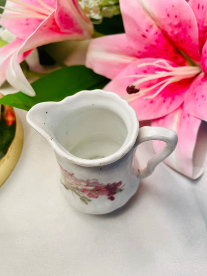 Vintage Floral Ceramic Milk Jug Creamer Pink White 3.2 Inch