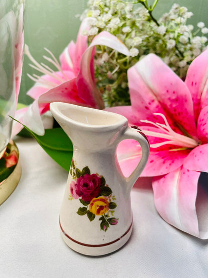 Vintage Floral Ceramic Creamer Jug Pink Roses 3.5 Inch