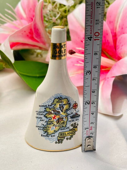 Vintage Ireland Ceramic Bell 24 KT Gold Handpainted 4 Inch