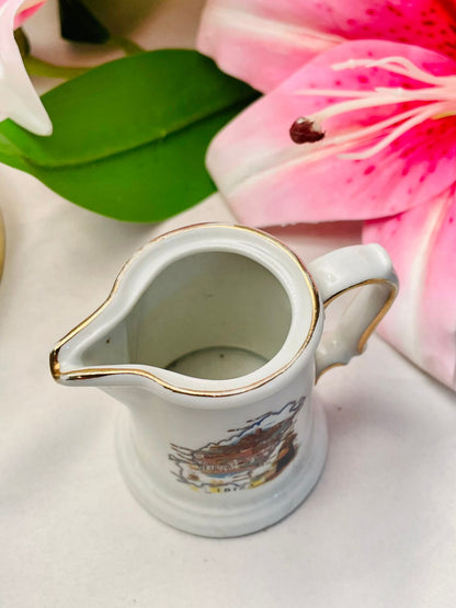 Vintage Ibiza Ceramic Creamer Jug Gold-Tone Trim 3 Inch