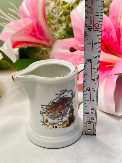 Vintage Ibiza Ceramic Creamer Jug Gold-Tone Trim 3 Inch
