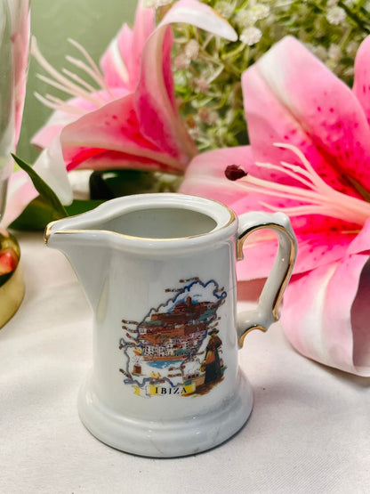 Vintage Ibiza Ceramic Creamer Jug Gold-Tone Trim 3 Inch