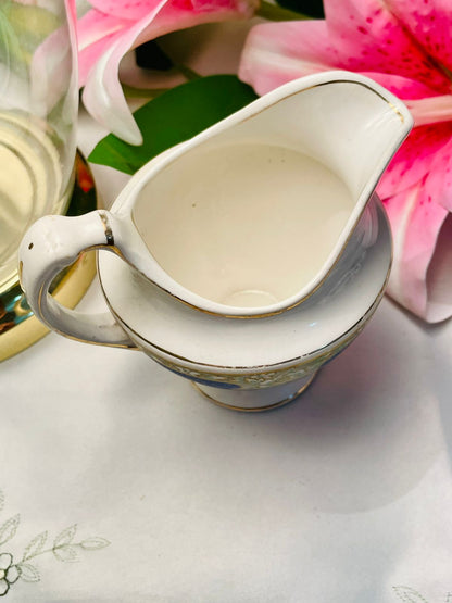 Grindley England Vintage Blue Gold Creamer Jug 4.5 Inch