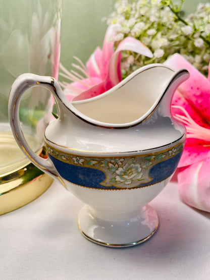 Grindley England Vintage Blue Gold Creamer Jug 4.5 Inch