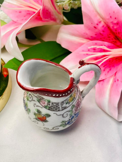 Vintage Floral Ceramic Creamer Jug Red Blue Pink 3.5 Inch