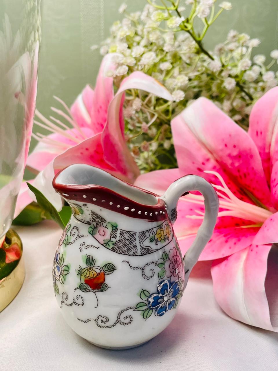 Vintage Floral Ceramic Creamer Jug Red Blue Pink 3.5 Inch