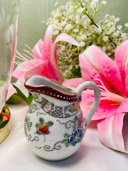 Vintage Floral Ceramic Creamer Jug Red Blue Pink 3.5 Inch