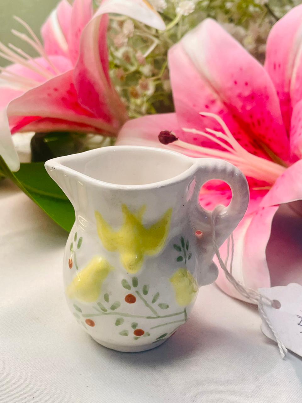 Vintage Yellow Bird Ceramic Creamer Jug 3 Inch