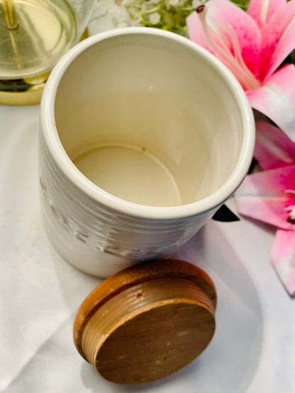 Vintage White Coffee Storage Jar Airtight with Wooden Lid Approx. 15 cm