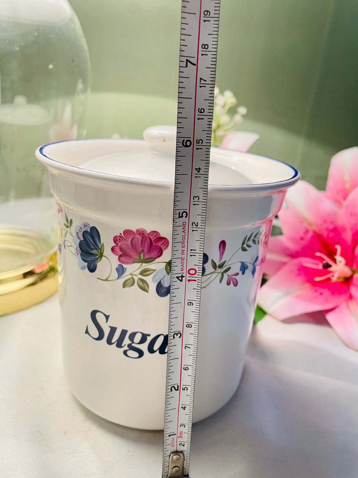 Priory Tableware Floral Sugar Jar Oven-Safe 15 cm Airtight