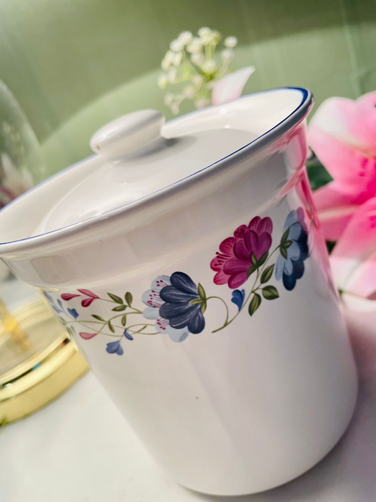 Priory Tableware Floral Sugar Jar Oven-Safe 15 cm Airtight
