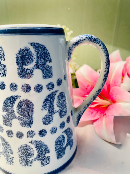 Vintage Blue & White Elephant Ceramic Jug Approx. 17 cm