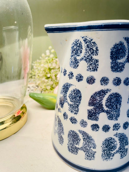 Vintage Blue & White Elephant Ceramic Jug Approx. 17 cm