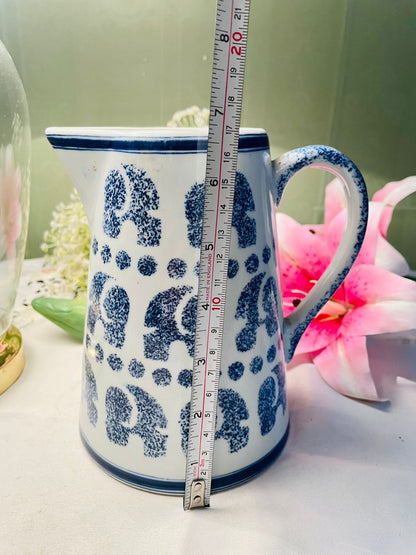 Vintage Blue & White Elephant Ceramic Jug Approx. 17 cm