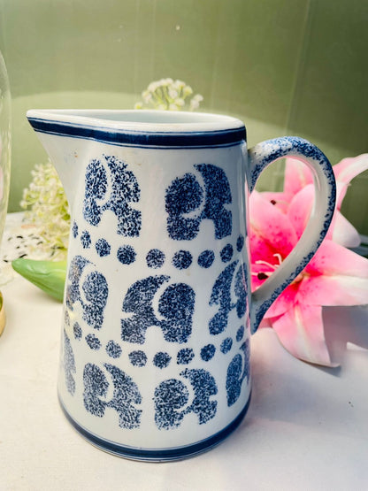 Vintage Blue & White Elephant Ceramic Jug Approx. 17 cm