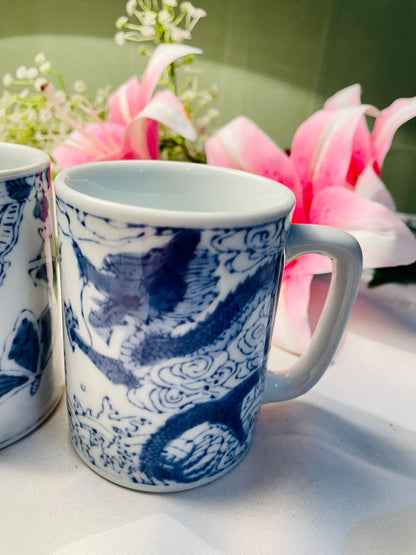 Blue & White Butterfly & Dragon Ceramic Mugs 2-Piece Set
