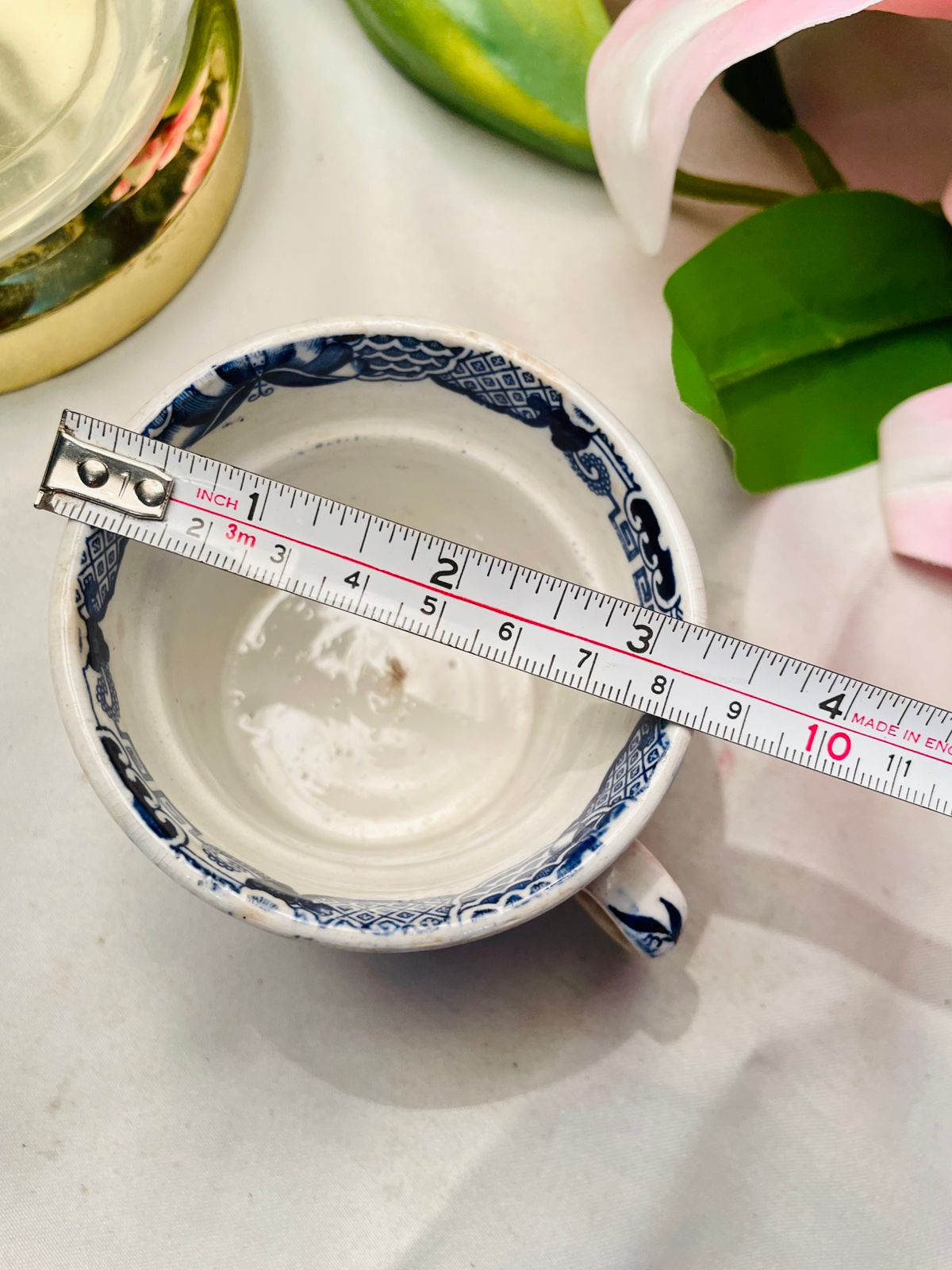 Vintage Blue & White Scenic Ceramic Mug Approx. 9 cm