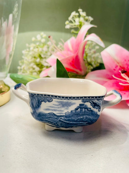 Vintage Blue & White Scenic Two-Handled Serving Bowl 13 cm