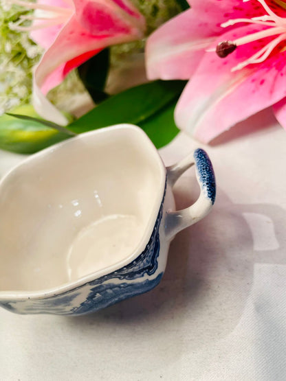 Vintage Blue & White Scenic Two-Handled Serving Bowl 13 cm