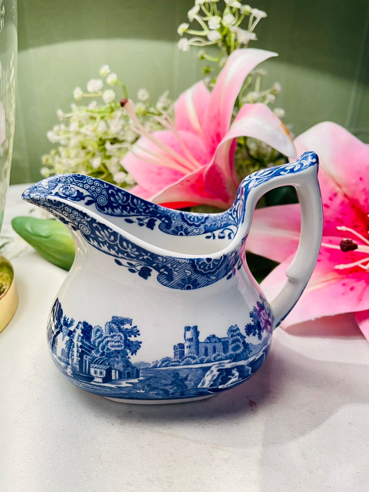 Spode Italian Blue & White Ceramic Jug Approx. 10 cm