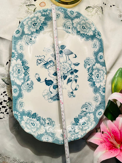 Vintage Blue Floral Ceramic Serving Platter Approx. 41 cm