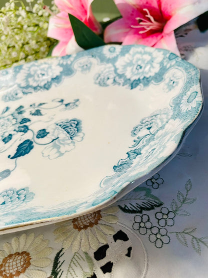 Vintage Blue Floral Ceramic Serving Platter Approx. 41 cm