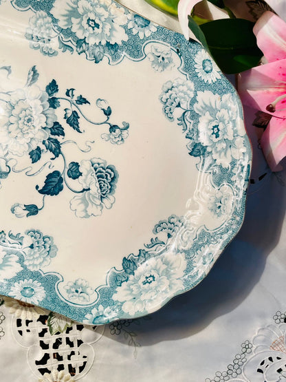 Vintage Blue Floral Ceramic Serving Platter Approx. 41 cm