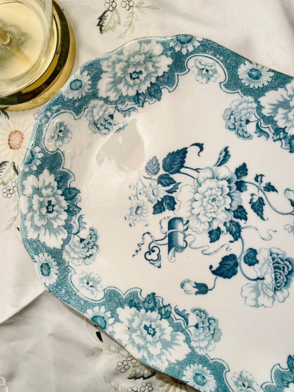 Vintage Blue Floral Ceramic Serving Platter Approx. 41 cm