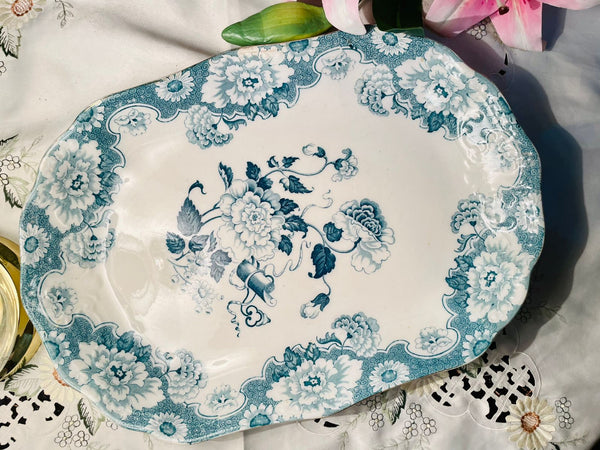 Vintage Blue Floral Ceramic Serving Platter Approx. 41 cm