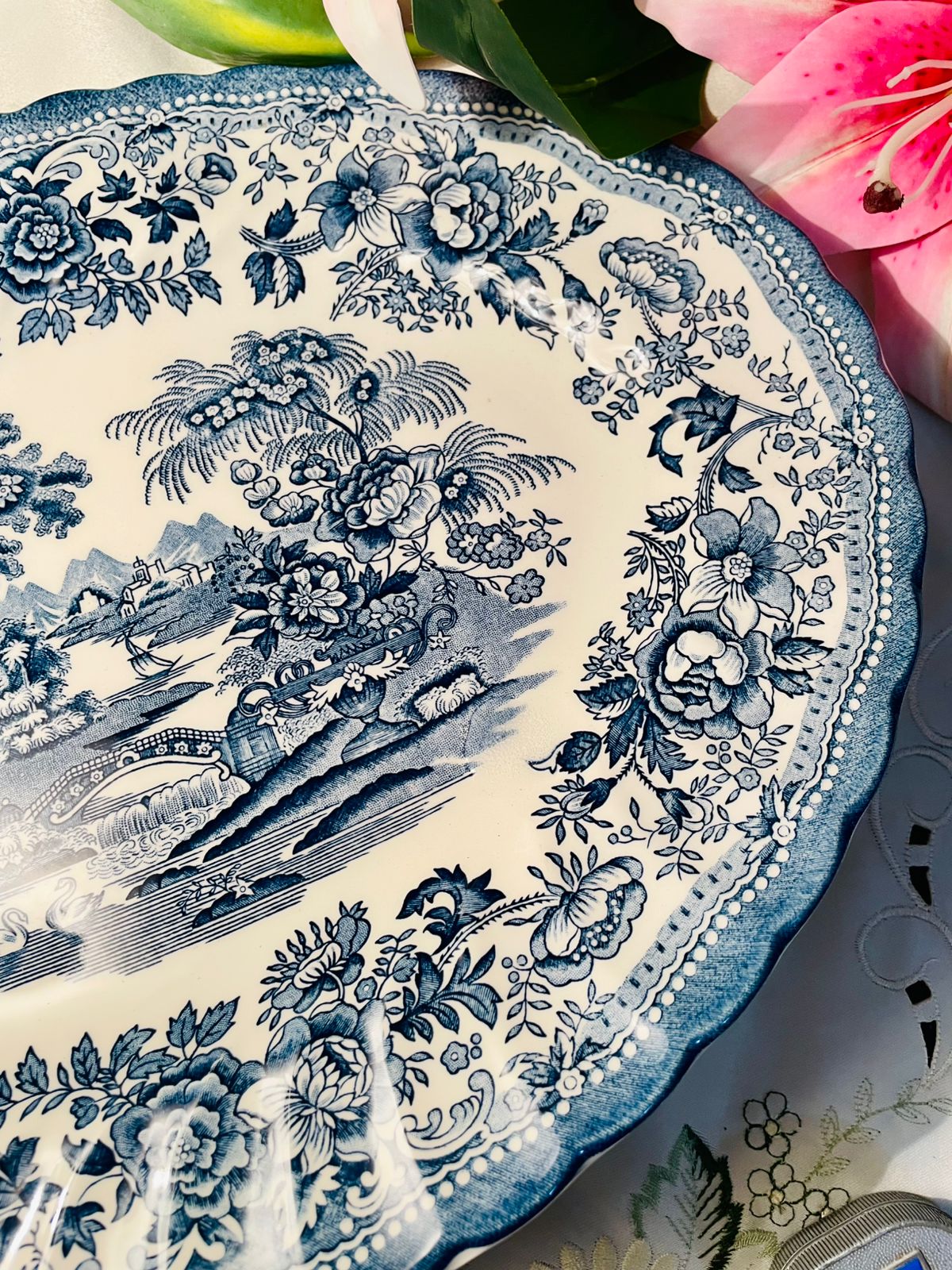 Churchill Blue & White Scenic Serving Platter Approx. 38 x 30 cm