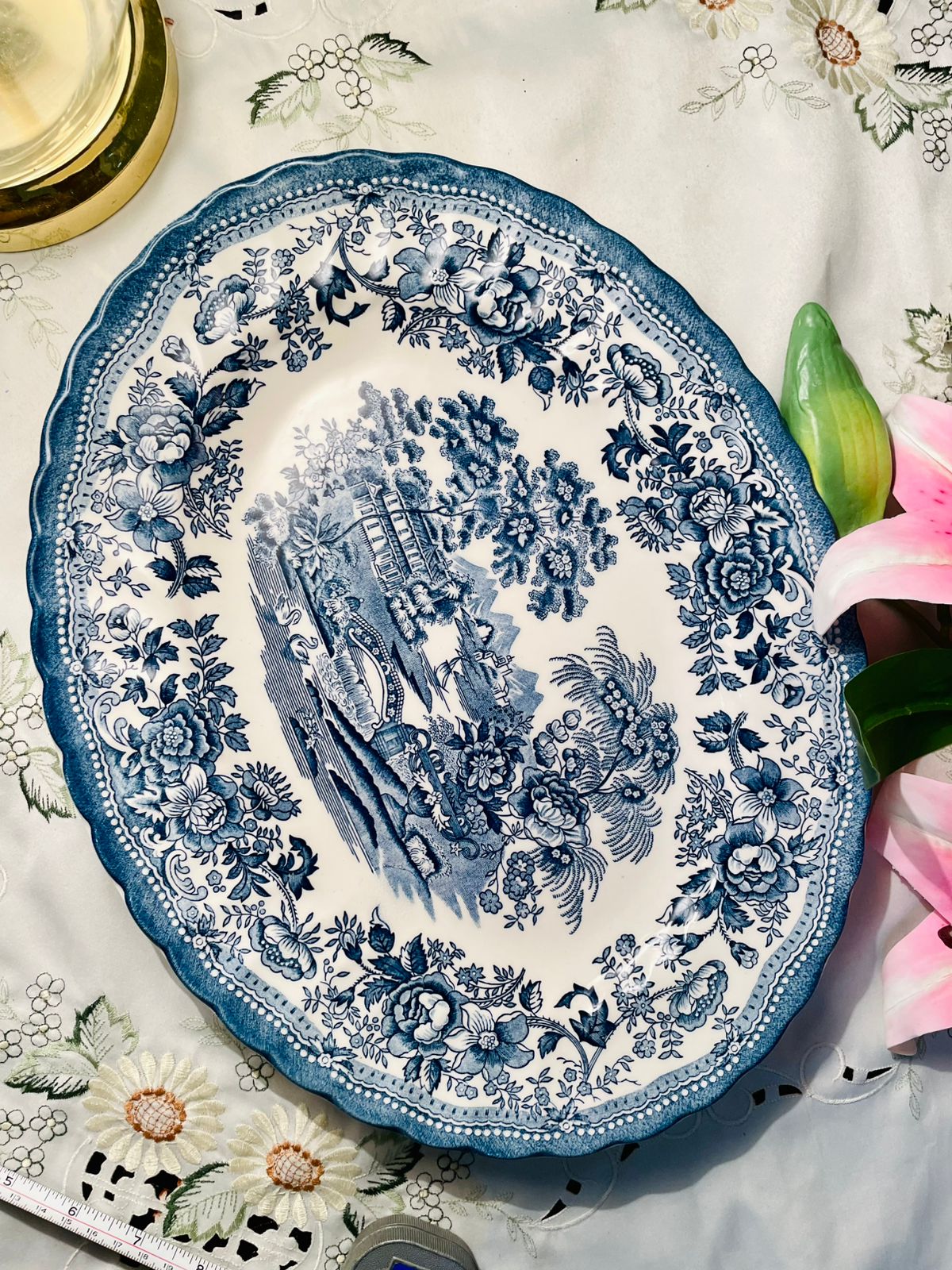 Churchill Blue & White Scenic Serving Platter Approx. 38 x 30 cm
