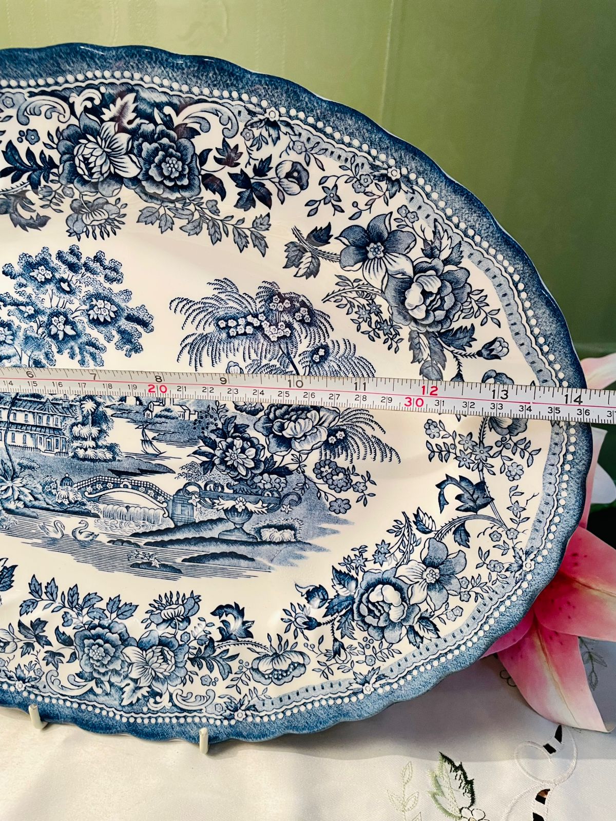 Churchill Blue & White Scenic Serving Platter Approx. 38 x 30 cm