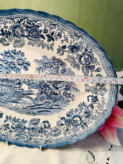 Churchill Blue & White Scenic Serving Platter Approx. 38 x 30 cm